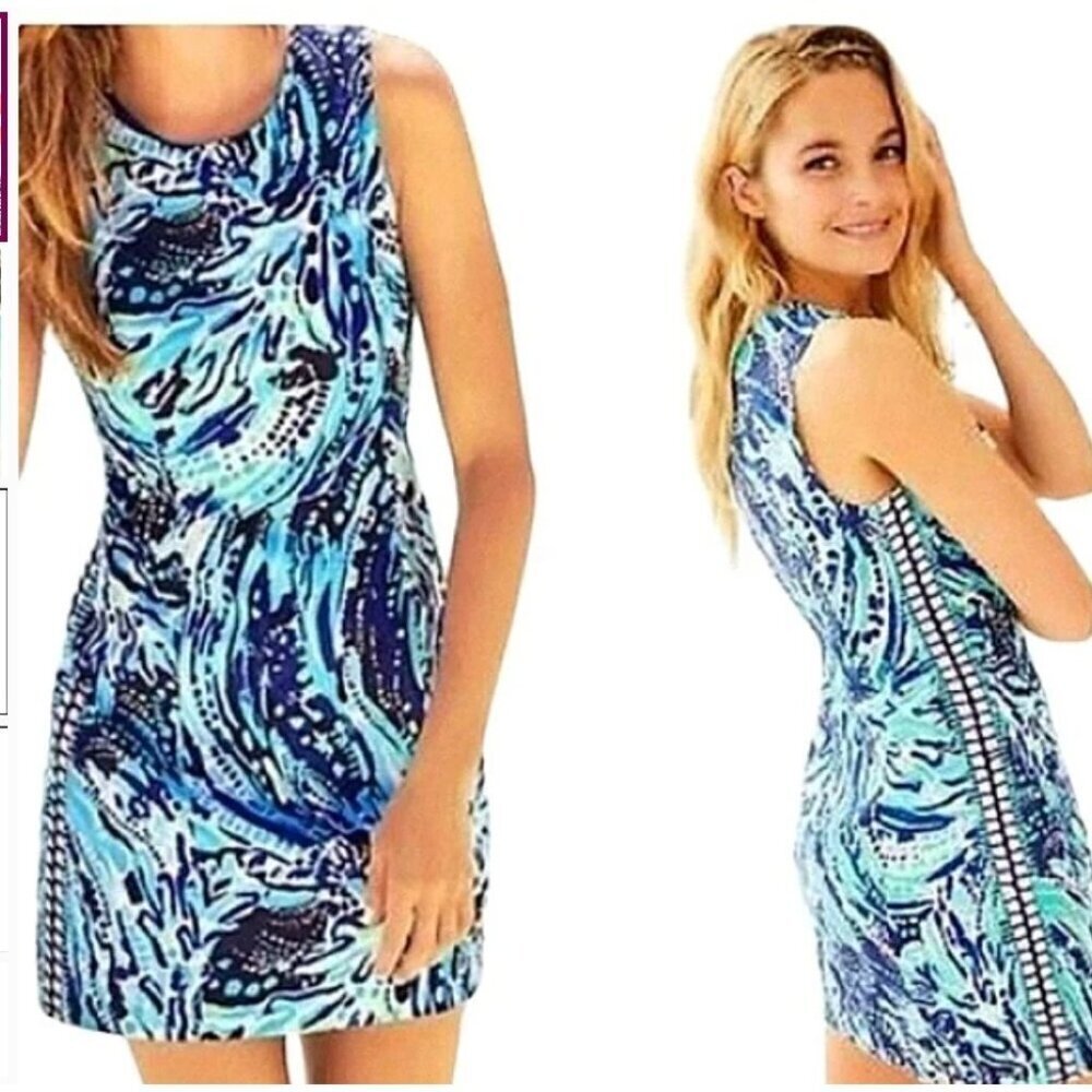 Lilly Pulitzer Womens Mila Crash The Bash Wave Shift Dress Size 8 Blue SP EXC